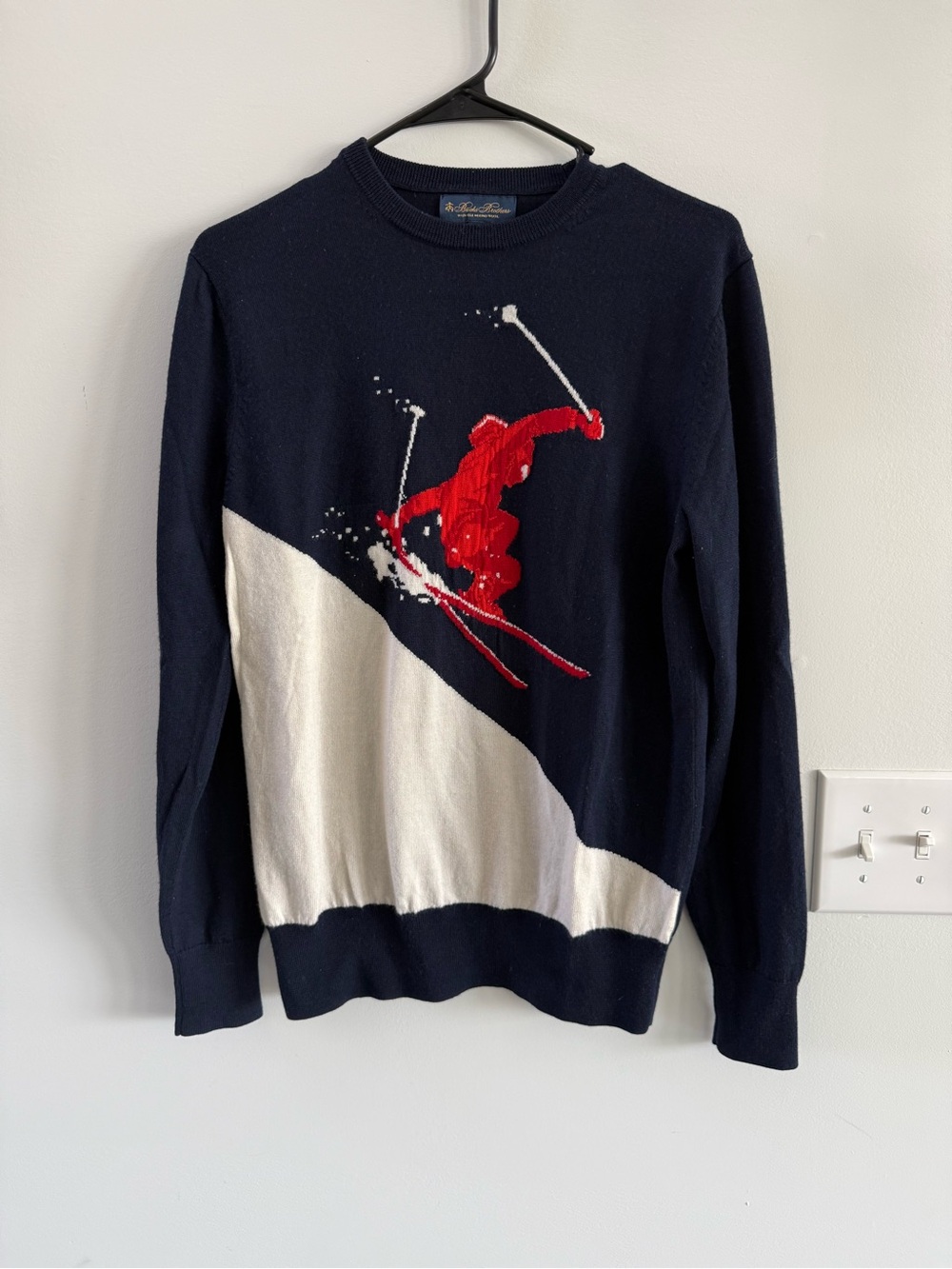 Brooks Brothers Navy Crewneck Sweater with Red Skier and White Slope